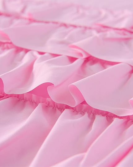 A Nice Night Waterfall Flutter Ruffle 3PCS Comforter Set,Chic Ruffled Textured Princess Bedding Set,DarkPink,Full - LeafyLoom