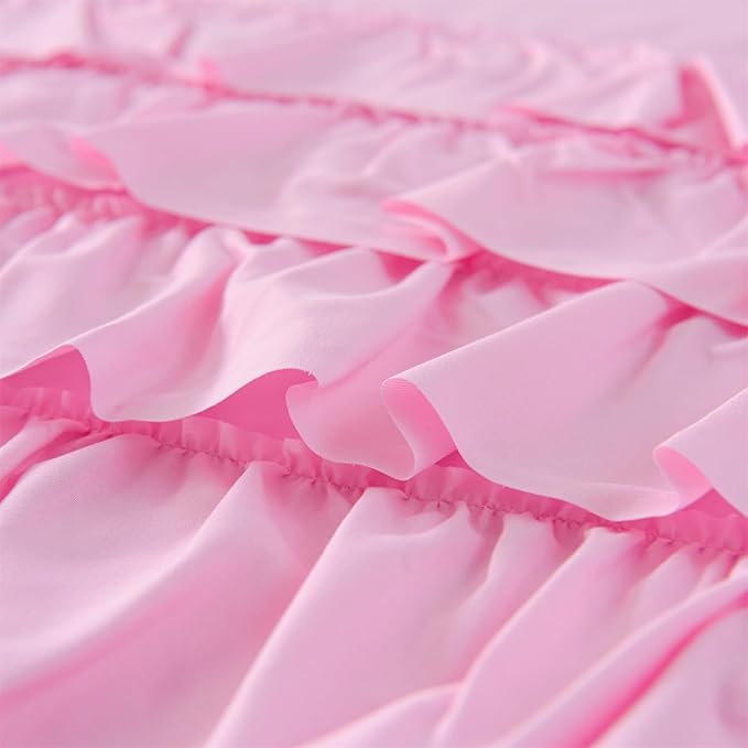 A Nice Night Waterfall Flutter Ruffle 3PCS Comforter Set,Chic Ruffled Textured Princess Bedding Set,DarkPink,Full - LeafyLoom