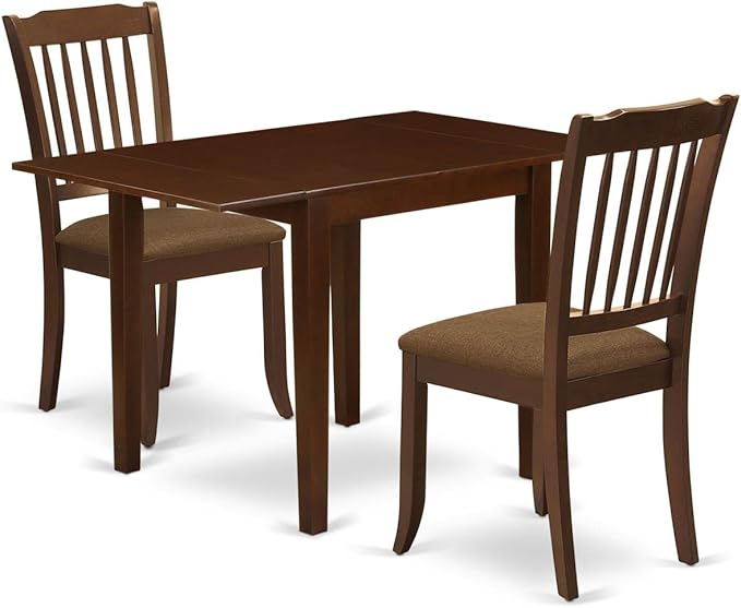 East West Furniture NDDA3-MAH-C Norden 3 Piece Room Set Contains a Rectangle Kitchen Table with Dropleaf and 2 Linen Fabric Upholstered Dining Chairs, 30x48 Inch - LeafyLoom