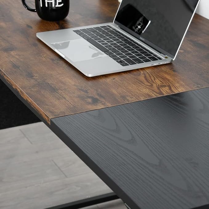 47 inch Study Storage Bag Space Saving for Home Office, Modern Simple Style PC Metal Frame Computer Desk, Writing Table, Brown, Black - LeafyLoom