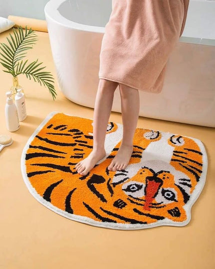 Cute Soft Tiger Shaped Animals Bath Mat Area Rug for Bedroom Bathroom Kitchen Floor Water Absorption Non-Slip Small Carpet Door Mat Kid's Room Playmat (80 * 90CM) - LeafyLoom