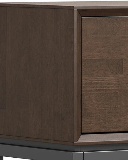SIMPLIHOME Banting SOLID HARDWOOD Wide Modern Industrial Media Stand for TVs up to 80 inches for The Living Room and Entertainment Center, 72 inch, Walnut Brown - LeafyLoom