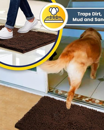 Muddy Mat® Shown on TV – Super Absorbent Microfiber Dog Door Mat for Muddy Paws, Non-Slip Washable Pet Rug, Quick Dry Chenille Entryway Carpet, Machine Washable Indoor Outdoor mat, Brown 72"x48" MuddyMat