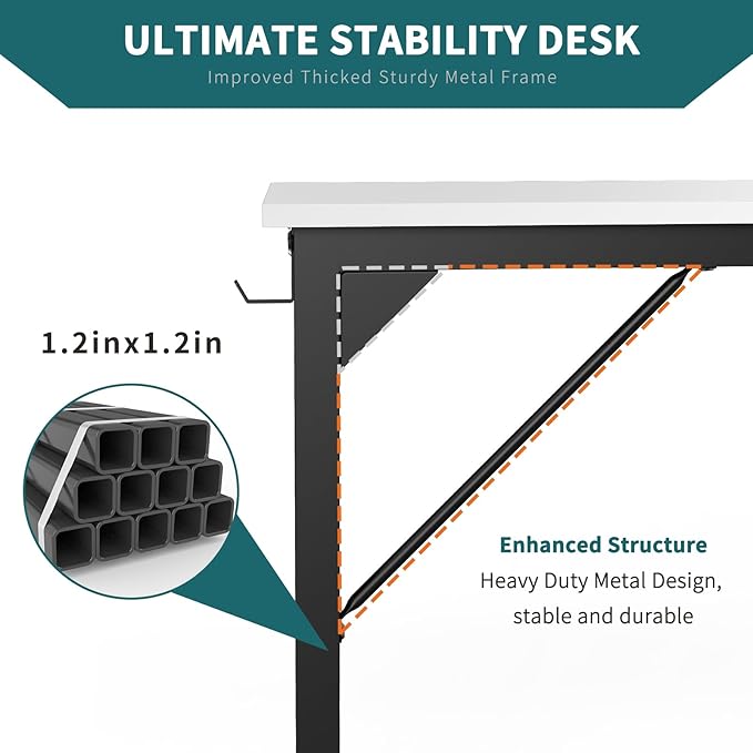 SMUG Computer Desk 32 Inch Home Office Writing Wood Storage Bag & Headphone Hook Small Spaces Simple Bedroom Work Study Kids Table, White - LeafyLoom