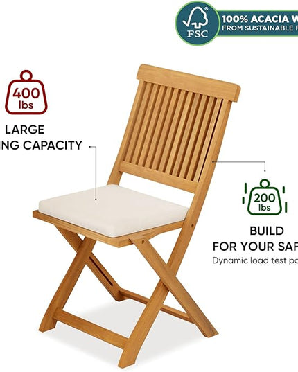 Round Table Heavy Duty 400lbs Capacity Patio Bistro Set 3 Piece Outdoor, Folding Chairs w/Cushion - LeafyLoom