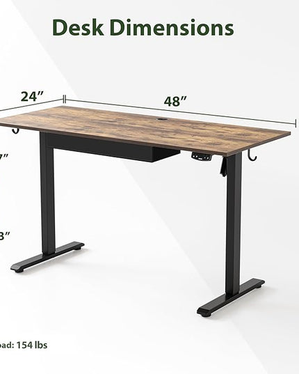 Adjustable Height Electric Standing Desk with Storage Wooden Drawer, 48 x 24 Inches Stand Up Home Office Computer Gaming Table with Splice Board for Work Office Home, Rustic Brown - LeafyLoom
