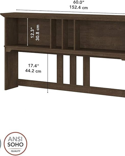 Bush Furniture Salinas Hutch, Desk Attachment with Shelf Storage for Home Office, 60W, Ash Brown - LeafyLoom