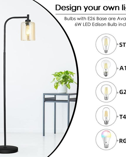 Industrial Floor Lamp, Standing Lamp with Gold Glass Lampshade, 6W LED Bulb Included, Modern Floor Lamp with Foot Switch, Bright LED Floor Lamp for Living Room and Bedroom, Office, Simple Style - LeafyLoom