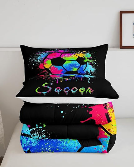 Feelyou Kids Soccer Ball Game Comforter Set Twin Size Football Bedding Set for Boys Girls Teens Bedroom Decor Rugby Sports Comforter American Football Player Duvet Set with 1 Pillow Case - LeafyLoom