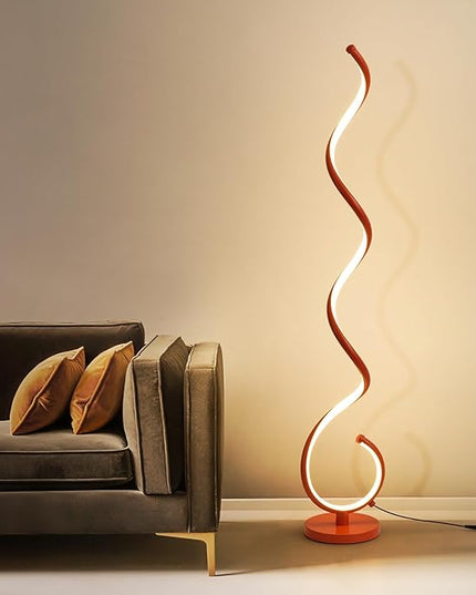 LED Floor Lamps for Living Room - Orange Spiral Modern Floor Lamp with Remote 3 Color Dimmable Standing Lamp Bright Tall Corner Lamp for Bedroom 53 in - LeafyLoom