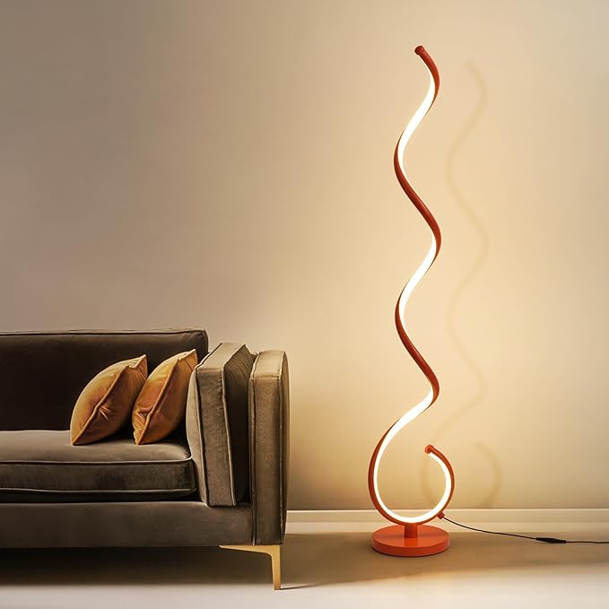 LED Floor Lamps for Living Room - Orange Spiral Modern Floor Lamp with Remote 3 Color Dimmable Standing Lamp Bright Tall Corner Lamp for Bedroom 53 in - LeafyLoom