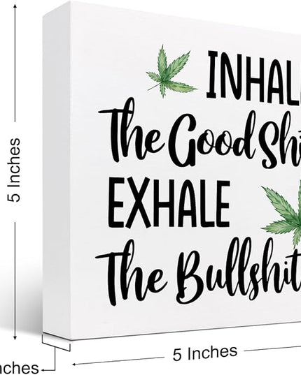 Funny Office Wood Sign,Inhale Exhale Meditation Quote Wood Block Sign Desk Decor,Funny Wooden Box Plaque Sign Desk Decor for Home Yoga Room Meditation Space Shelf Table Decorations - LeafyLoom