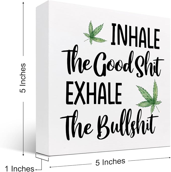 Funny Office Wood Sign,Inhale Exhale Meditation Quote Wood Block Sign Desk Decor,Funny Wooden Box Plaque Sign Desk Decor for Home Yoga Room Meditation Space Shelf Table Decorations - LeafyLoom
