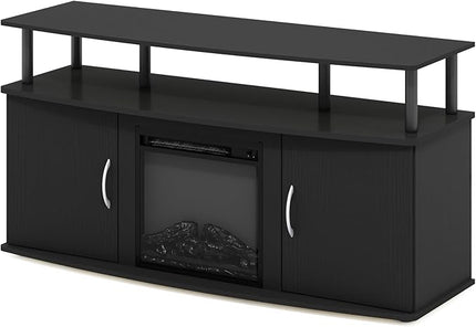 Furinno Jensen Living Room Fireplace TV Entertainment Center with Doors Storage Cabinet for TV up to 55 Inch, Americano/Black - LeafyLoom