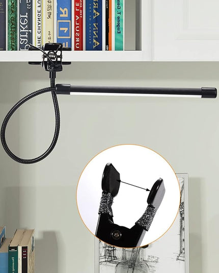 Meichoon Desk Lamp with Clamp Desktop Clip-On LED Illuminating Light Flexible Metal Hose Eye-Caring Table Lamp for Bedroom Bedside Office Study Work Reading Embroidery UK10 Black - LeafyLoom