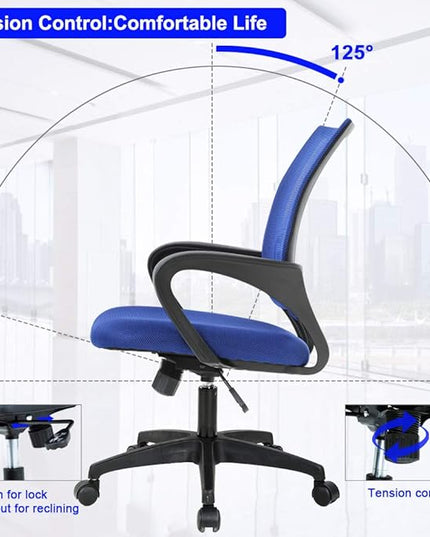 Office Chair Desk Chair Mesh Computer Chair with Lumbar Support Modern Executive Adjustable Chair Task Rolling Swivel Ergonomic Chair for Women Adults(Blue) - LeafyLoom