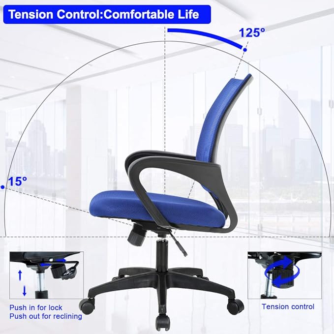 Office Chair Desk Chair Mesh Computer Chair with Lumbar Support Modern Executive Adjustable Chair Task Rolling Swivel Ergonomic Chair for Women Adults(Blue) - LeafyLoom