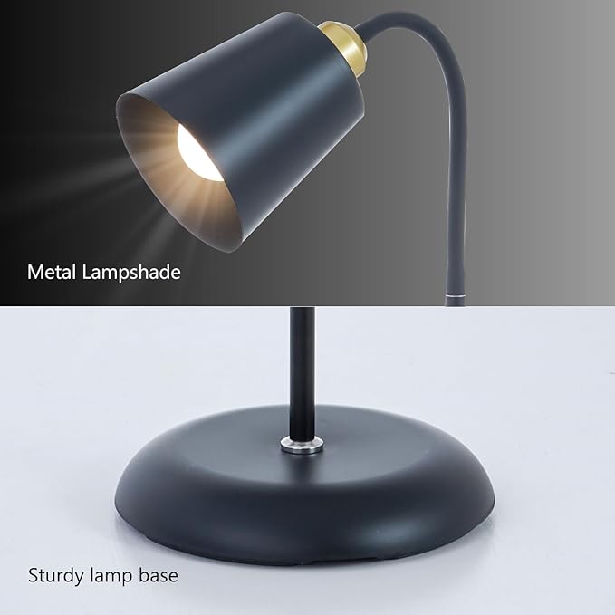 AoMck Floor Lamp, Industrial Metal Floor Standing Lamps Bendable Floor Lamp with Adjustable Gooseneck 2 in 1 Floor Reading Table Lamps for Living Room Bedroom Office(Black) - LeafyLoom
