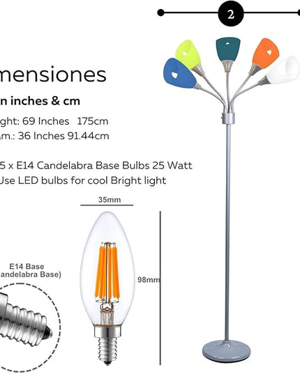 Modern Floor Lamp For Bedroom - Medusa Adjustable Floor Lamp Standing Lamp Bedroom Light With 5 Multi-colored Acrylic Reading Shades Stand Up Lamp Gooseneck Lamp Classroom Lamp Kids Floor Lamp - LeafyLoom