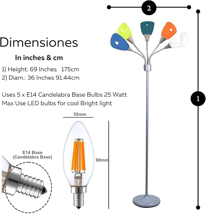 Modern Floor Lamp For Bedroom - Medusa Adjustable Floor Lamp Standing Lamp Bedroom Light With 5 Multi-colored Acrylic Reading Shades Stand Up Lamp Gooseneck Lamp Classroom Lamp Kids Floor Lamp - LeafyLoom