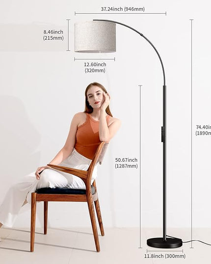 SUNMORY Arc Floor Lamp with Remote,Modern Floor Lamp with Stepless Dimmable Bulb,75″Height Tall Lamp for Living Room with Hanging Drum Shade and Weighted Base.Mid Century Standing Lamp for Bedroom - LeafyLoom