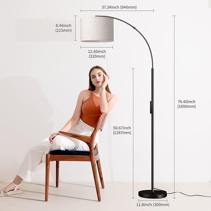 SUNMORY Arc Floor Lamp with Remote,Modern Floor Lamp with Stepless Dimmable Bulb,75″Height Tall Lamp for Living Room with Hanging Drum Shade and Weighted Base.Mid Century Standing Lamp for Bedroom - LeafyLoom