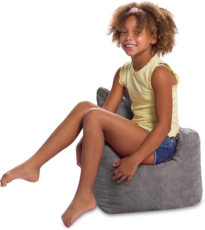 Posh Creations Structured Comfy Bean Bag Chair for Gaming, Reading, and Watching TV, Pasadena Chair, Rabbit Fur - Gray - LeafyLoom