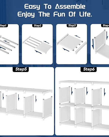 Mavivegue Book Shelf, 18 Cube Storage Organizer, DIY Bookcase, Metal Cube Bookshelf, Tall Book case for Bedroom, Living Room, Office, Closet Storage Organizer, Black Cubicle Storage Rack-White - LeafyLoom