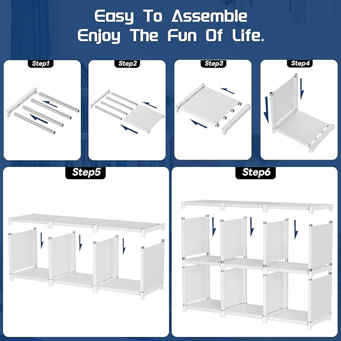 Mavivegue Book Shelf, 18 Cube Storage Organizer, DIY Bookcase, Metal Cube Bookshelf, Tall Book case for Bedroom, Living Room, Office, Closet Storage Organizer, Black Cubicle Storage Rack-White - LeafyLoom