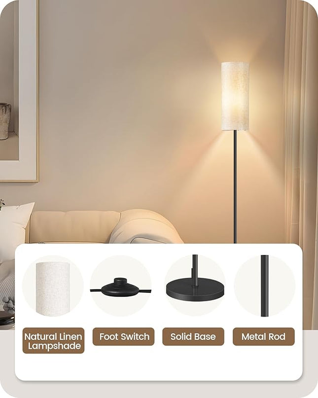 Floor Lamp, Pole Lamp with Foot Switch, Modern Standing Lamp Lampshade, Minimalist Freestanding Lamp (Bulb Not Included), for Living Room, Bedroom Office FCC Listed, Black and Beige E06LD05N - LeafyLoom