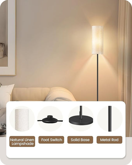 Floor Lamp, Pole Lamp with Foot Switch, Modern Standing Lamp Lampshade, Minimalist Freestanding Lamp (Bulb Not Included), for Living Room, Bedroom Office FCC Listed, Black and Beige E06LD05N - LeafyLoom