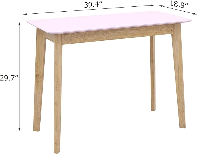 TaoHFE Pink Vanity Desk with Solid Rubber Wood Legs Glossy Pink 39 Inch Vanity Table Computer Desk for Home Small Spaces Girl Makeup Desk Modern Vanity Desk No Mirror Dressing Table for Bedroom - LeafyLoom