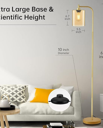 Industrial Floor Lamp, Gold Standing Lamp with Gold Glass Lampshade, 6W LED Bulb Included, Modern Floor Lamp with Foot Switch, Bright LED Floor Lamp for Living Room and Bedroom, Office, Simple Style - LeafyLoom