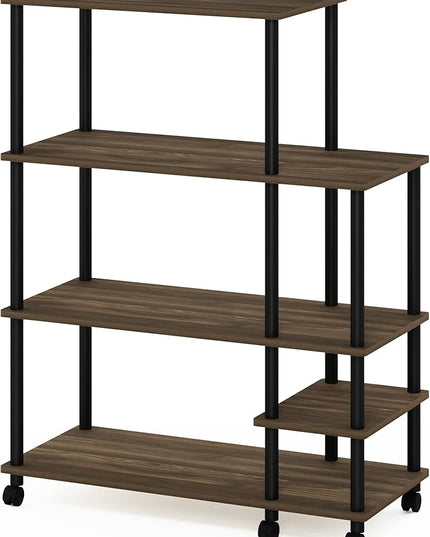 Furinno Turn-N-Tube Kitchen Shelf Cart, Columbia Walnut/Black - LeafyLoom