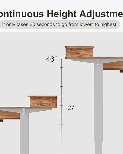 BANTI Height Adjustable Electric Standing Desk with 4 Drawers, 55 x 24 Inch Table with Storage Shelf, Sit Stand Desk, Light Rustic Brown Top - LeafyLoom