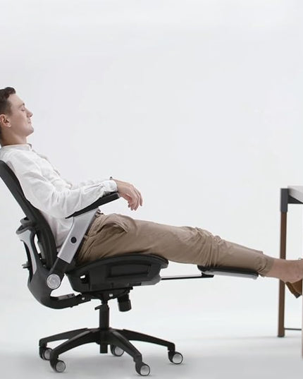 COLAMY Executive Mesh Office Chair with Footrest, Ergonomic Chair High Back with Adjustable Lumbar Support, Computer Desk Chair for Office/Work-Black - LeafyLoom