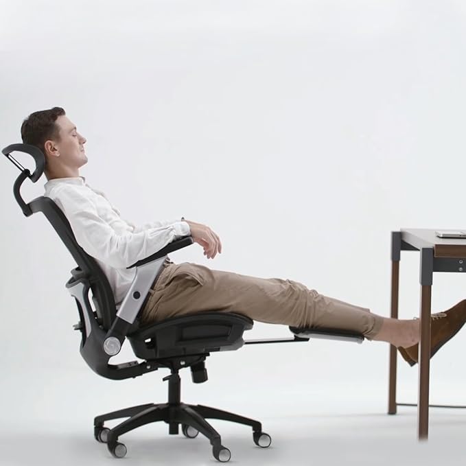 COLAMY Executive Mesh Office Chair with Footrest, Ergonomic Chair High Back with Adjustable Lumbar Support, Computer Desk Chair for Office/Work-Black - LeafyLoom
