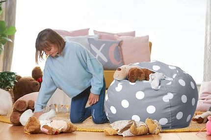 Aubliss Stuffed Animal Bean Bag Storage Chair (Grey Dot, X-Large (48'')) - LeafyLoom