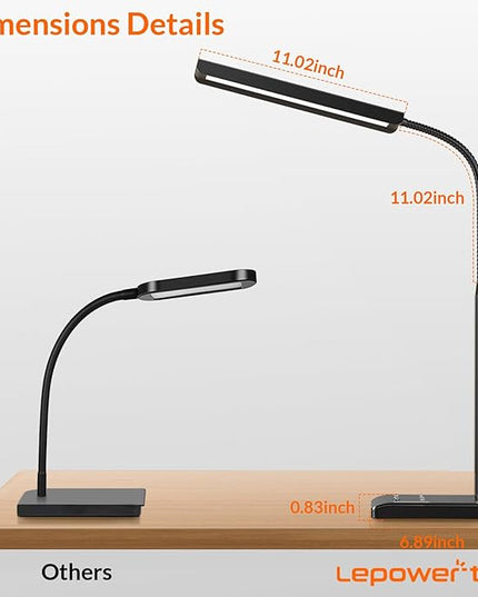 LED Desk Lamp, 12W Reading Desk Lamp for Office Home with 60 Lighting Modes, Touch Control & Timer Function, 750LM Bright Eye-Caring Gooseneck Desk Light Table Lamp for Study, Work, Black - LeafyLoom