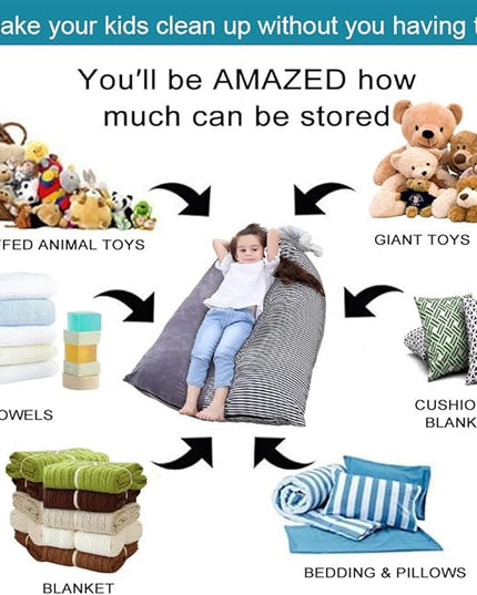 Stuffed Animal Storage Bean Bag Chair Cover | 53" Extra Large Beanbag Cover for Kids and Adults, Plush Toys Holder and Organizer for Boys and Girls | Premium Velvet - Soft & Comfortable - LeafyLoom