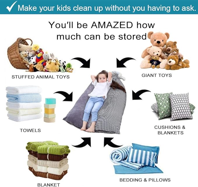 Stuffed Animal Storage Bean Bag Chair Cover | 53" Extra Large Beanbag Cover for Kids and Adults, Plush Toys Holder and Organizer for Boys and Girls | Premium Velvet - Soft & Comfortable - LeafyLoom