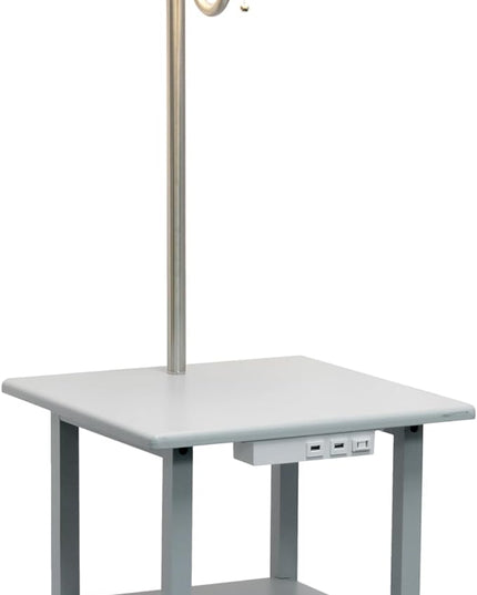 Simple Designs LF2016-GRY 57" Modern 2 Tier End Table Floor Lamp Combination with 2 x USB Charging Ports & Power Outlet with White Drum Fabric Shade for Bedroom, Living Room, Office, Gray - LeafyLoom