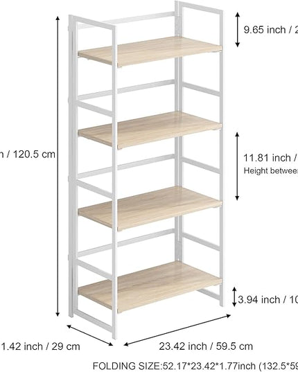 No-Assembly Folding Bookshelf Storage Shelves 4 Tiers Vintage Multifunctional Plant Flower Stand Storage Rack Shelves Bookcase for Home Office (White) - LeafyLoom
