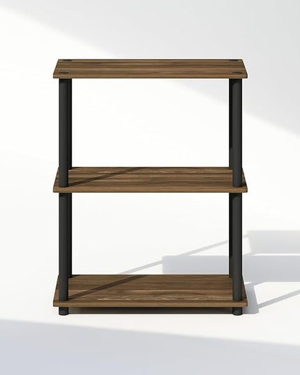 Furinno Turn-N-Tube 3-Tier Multipurpose Compact Display Rack, Shelving Unit, Bookcase, Columbia Walnut/Black - LeafyLoom