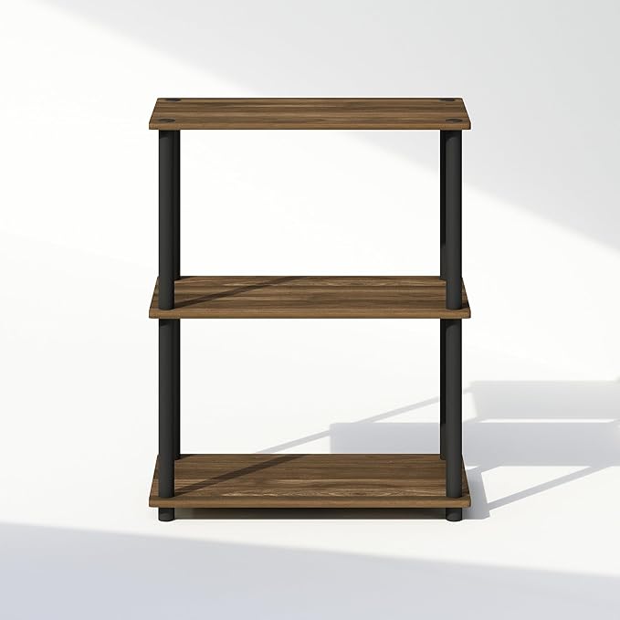 Furinno Turn-N-Tube 3-Tier Multipurpose Compact Display Rack, Shelving Unit, Bookcase, Columbia Walnut/Black - LeafyLoom