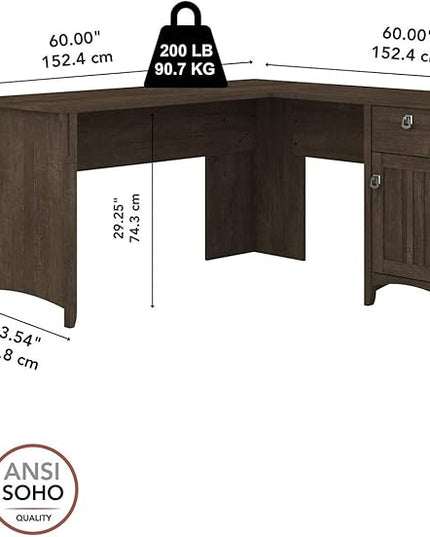 Bush Furniture Salinas L-Shaped Desk with Storage | Study Table with Drawers & Cabinets | Home Office Computer Desk in Ash Brown - LeafyLoom