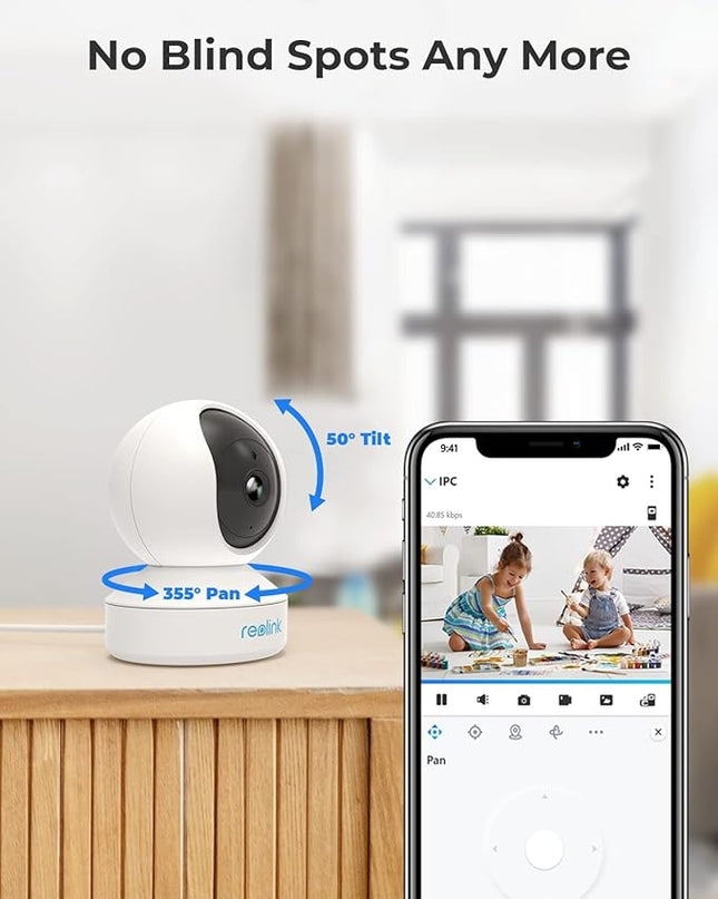 REOLINK 2K Indoor Security Camera E1, Plug-in 2.4G Wireless WiFi for Baby/Pet Monitor with Phone app, 360 Degree Dog Camera with Person/Pet Detection, Night Vision, 2-Way Talk, Local Storage REOLINK