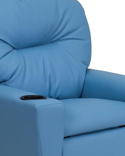 Flash Furniture Chandler Vinyl Kids Recliner with Cup Holder and Safety Recline, Contemporary Reclining Chair for Kids, Supports up to 90 lbs., Light Blue - LeafyLoom