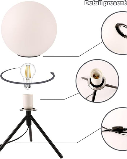 Mid Century Modern Table Lamp Black Glass Globe Desk Lamp Reading Lamp Vintage Plug in Table Desk Lamp for Bedroom Office Library Study Room (Black) - LeafyLoom