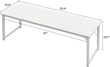 Computer Desk, 70 Inch Office Desk, Gaming Desk with Storage, Writing Desk Work Desk for Home Office, Study, Long Simple Desk, Large Legroom, Metal Frame, White - LeafyLoom